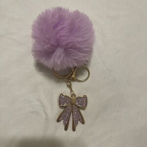 Purple Fluffy Keychain / bag charm with Gold Bow Charm
